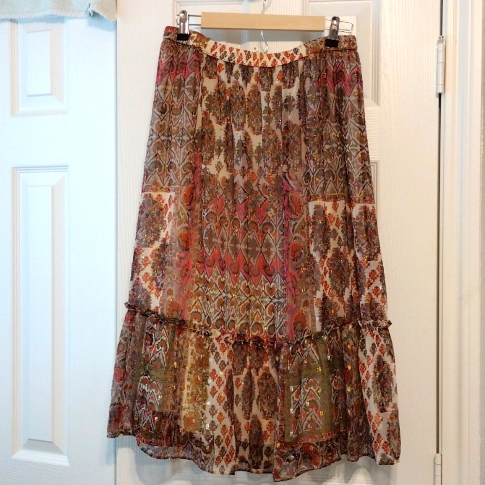 RD & KOKO L BOHEMIAN MAXI LINED SKIRT PINK, BROWN W/ GOLD DETAIL